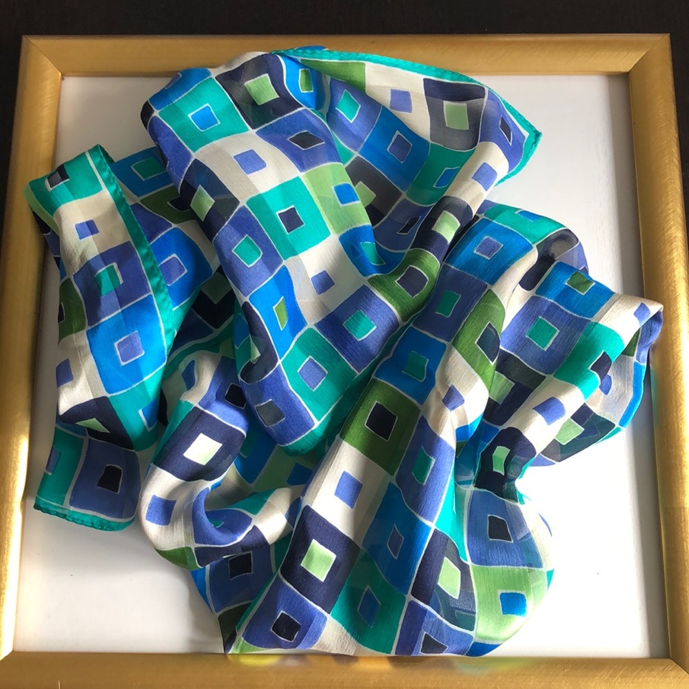 Echo Geometric Pattern 100% Silk Oblong Scarf - image 2